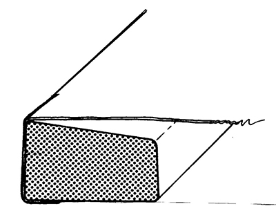 Diagram showing the width of a stretcher bar, which is angled to that it does not touch the canvas.