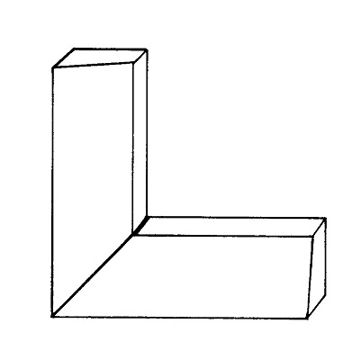 Deux pièces en bois, chacune coupée à un angle de 45° angle, assemblées de façon à former un coin.