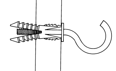 Schéma illustrant un crochet en « C » et un boulon avec des chevilles extensibles dans un mur. 