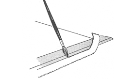 Drawing a line on the hinge paper and tearing a strip off along the line against the edge of a ruler.