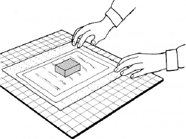 Artifact on polyester film with weight.