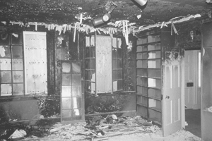 Room damaged by fire.