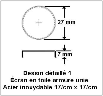 Écran en toile armure unie - Acier inoxydable 17 cm par 17 cm.