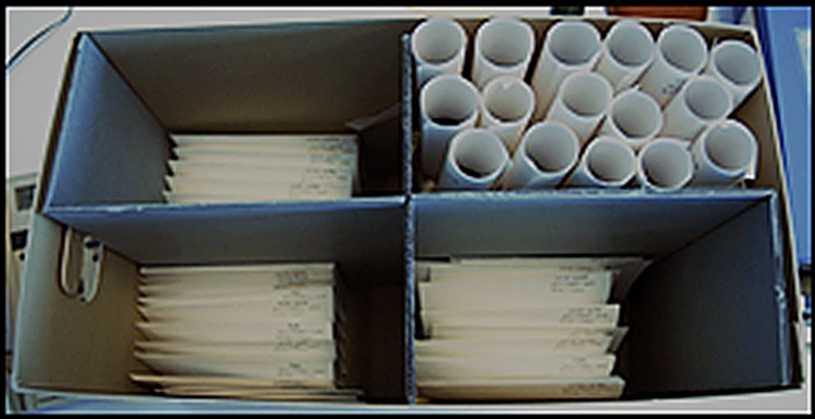 Negatives in sleeves stored with rolled negatives that were too long to be stored vertically