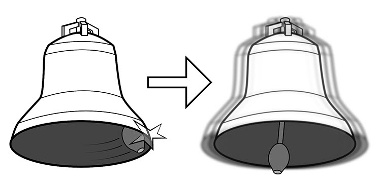 Example of shock due to impact: when bell clapper strikes, entire bell structure responds as it dissipates energy of impact