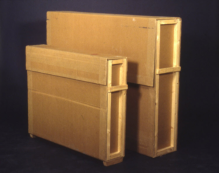 Strong, inexpensive and easily fabricated container made of highly durable triwall corrugated material