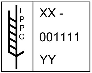 Heat treatment stamp, with the country code, the producer or treatment provider code and the treatment code