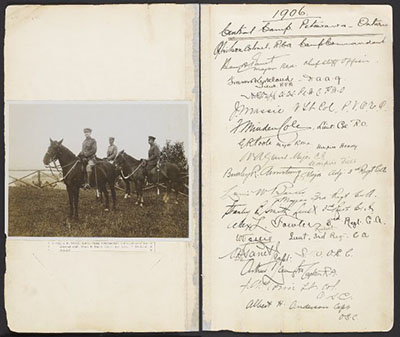 Stains on a historic scrapbook caused by tape adhesive: after treatment.