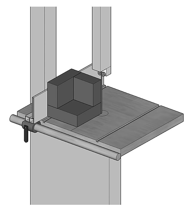 Assembled corner pad on a band saw to trim edges