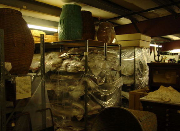 View of main storage room, showing how flat textiles were stored before RE-ORG