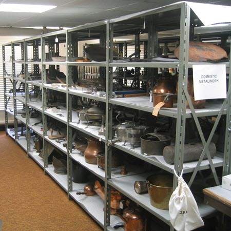 Metal shelves.