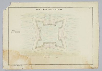 Water stained plan of a field fort with bastions.