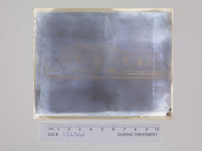 Silver ions have migrated to the surface of this plastic film-based negative.