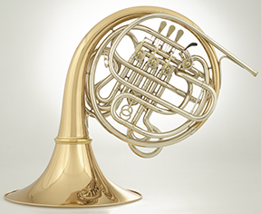 Modern French horn showing the typical yellow colour of polished brass