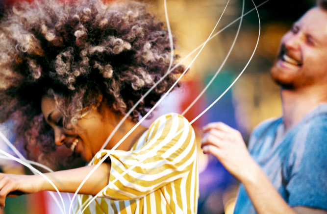 People dancing in a festival.