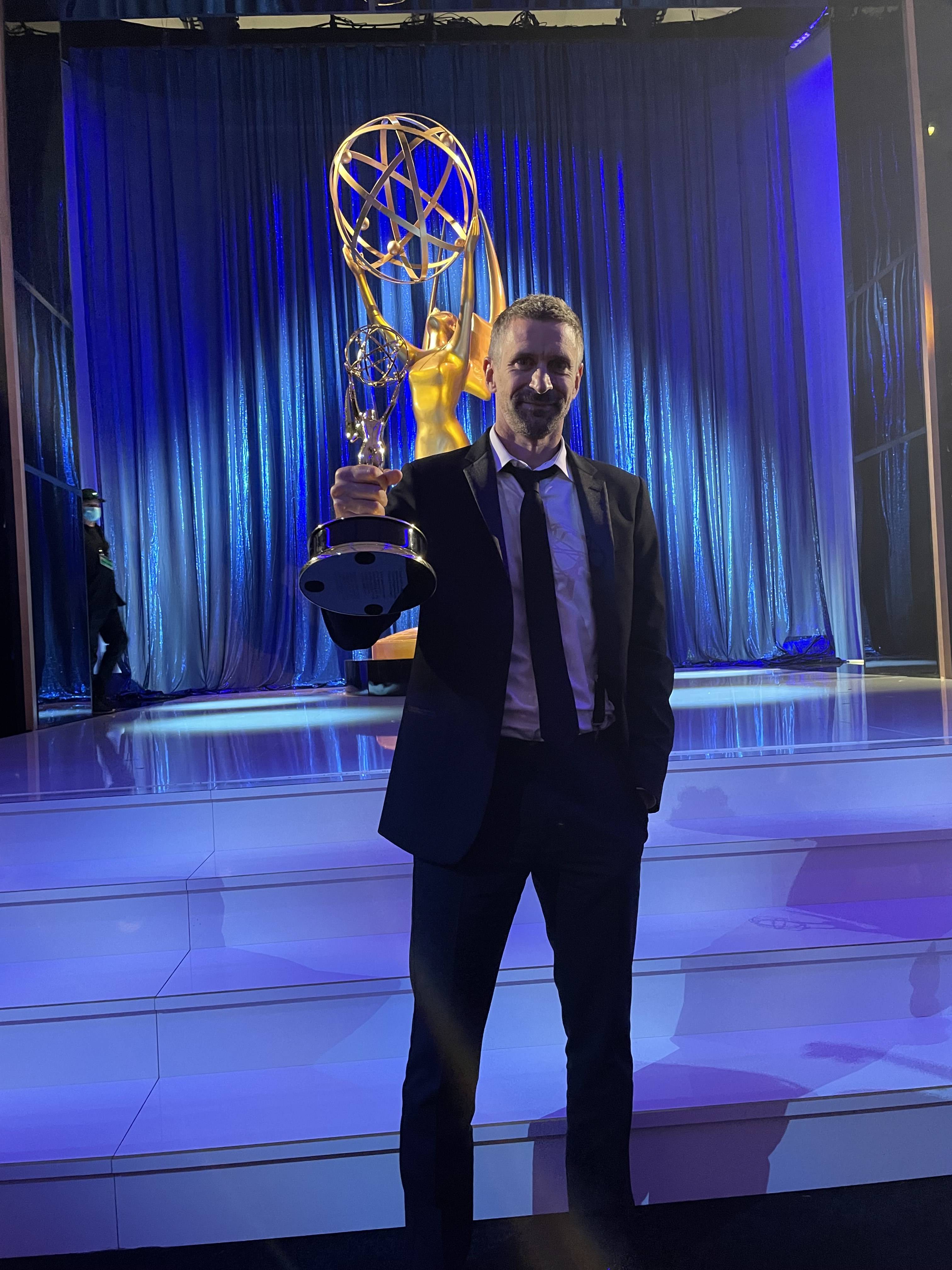 Stéphane Rituit, with the Emmy for Outstanding Interactive Program for Space Explorers: The ISS Experience.