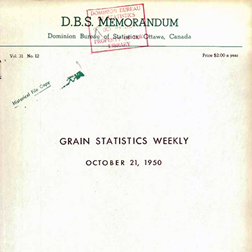 Front page of the Grain Statistics Weekly report from October 21, 1950
