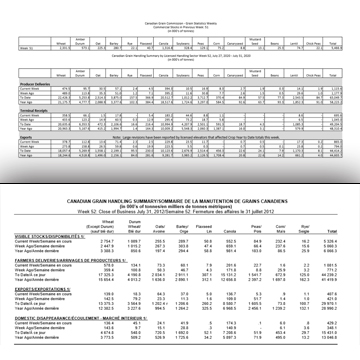 A comparison between the grain handling summary page in the 2012 PDF version and the 2020 Excel spreadsheet version.