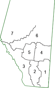 Map showing the crop districts in Alberta