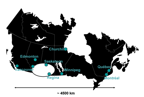 Map of Canada shows the primary durum wheat growing areas as southern Saskatchewan and Alberta.