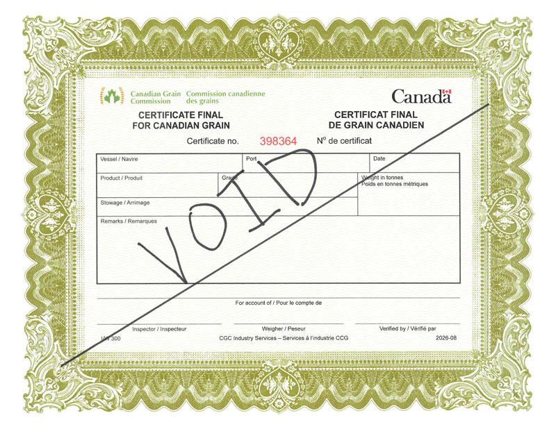 Example of Final certificate