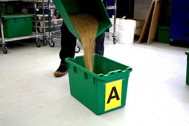 pour one pail of sample labelled B back into pail A