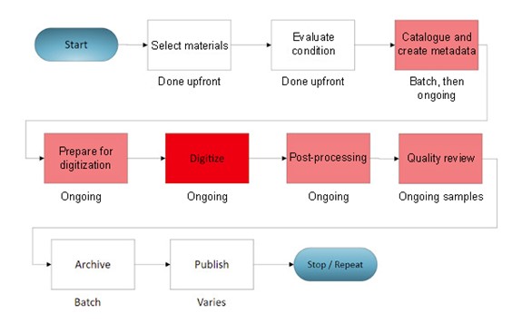Diagram of nine steps in a digitization workflow