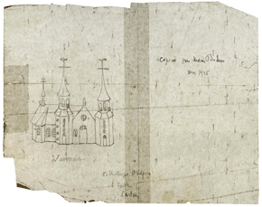 Illustration of a church on paper demonstrating the transparency mode.