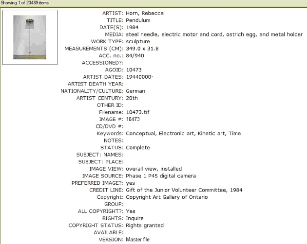 Screenshot of Portfolio Copyright, showing entry for a work under copyright
