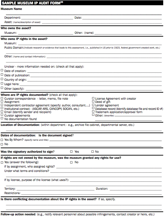 Sample museum intellectual property audit form