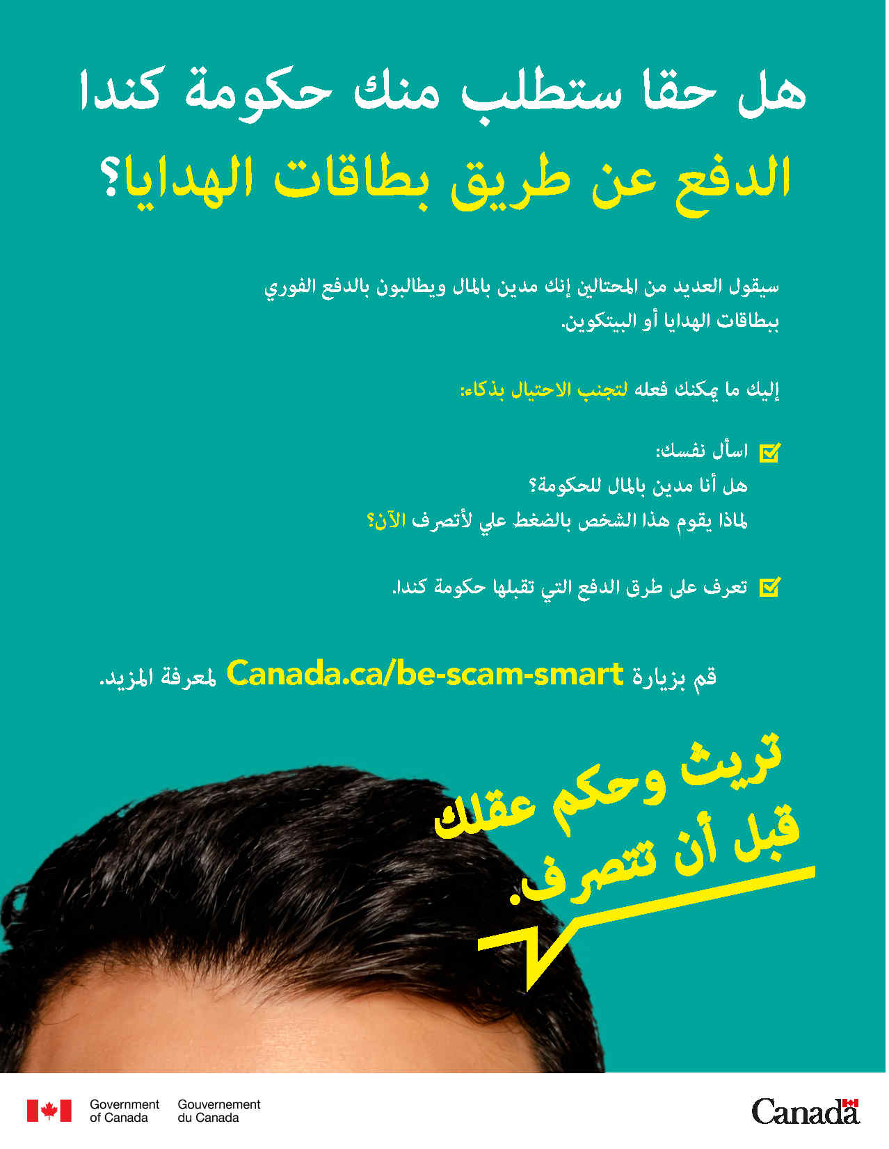 Cette affiche en arabe, en format PDF et aux fins d’illustration seulement, fournit quelques conseils qui proviennent de la page Web.  