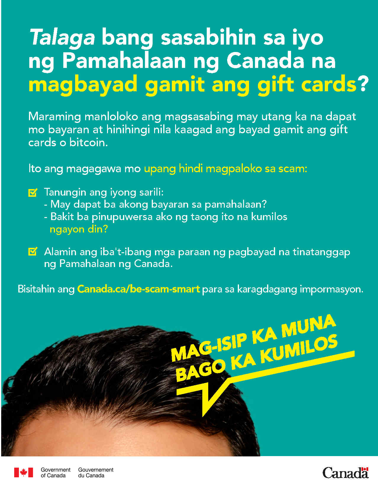 Cette affiche en Tagalog, en format PDF et aux fins d’illustration seulement, fournit quelques conseils qui proviennent de la page Web.  