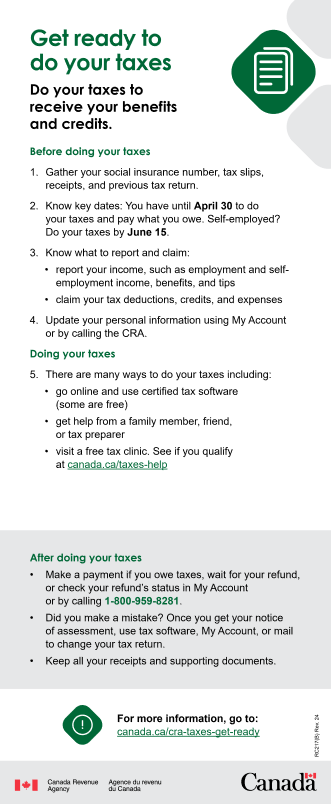 Tear sheet providing information about Doing your taxes