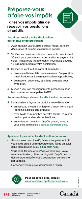Feuille détachable donnant de l'information à propos de Produire votre délaration de revenus