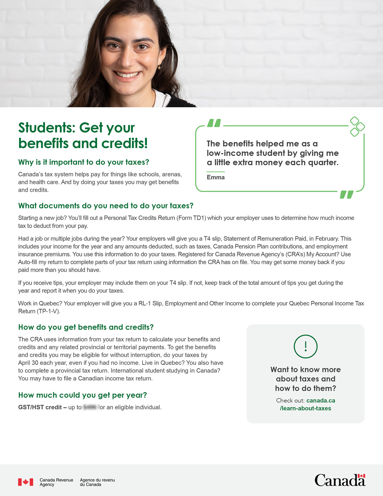 image of factsheet with picture of young woman smiling