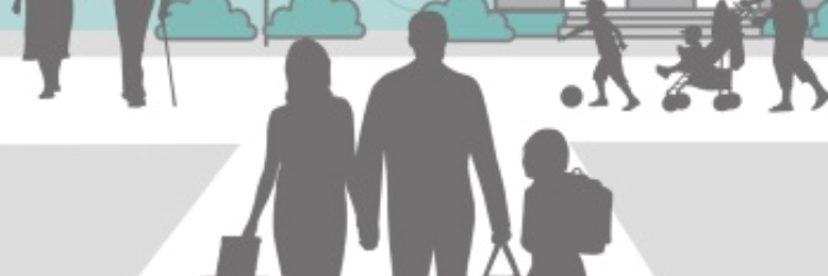 grey shape image of a family arriving