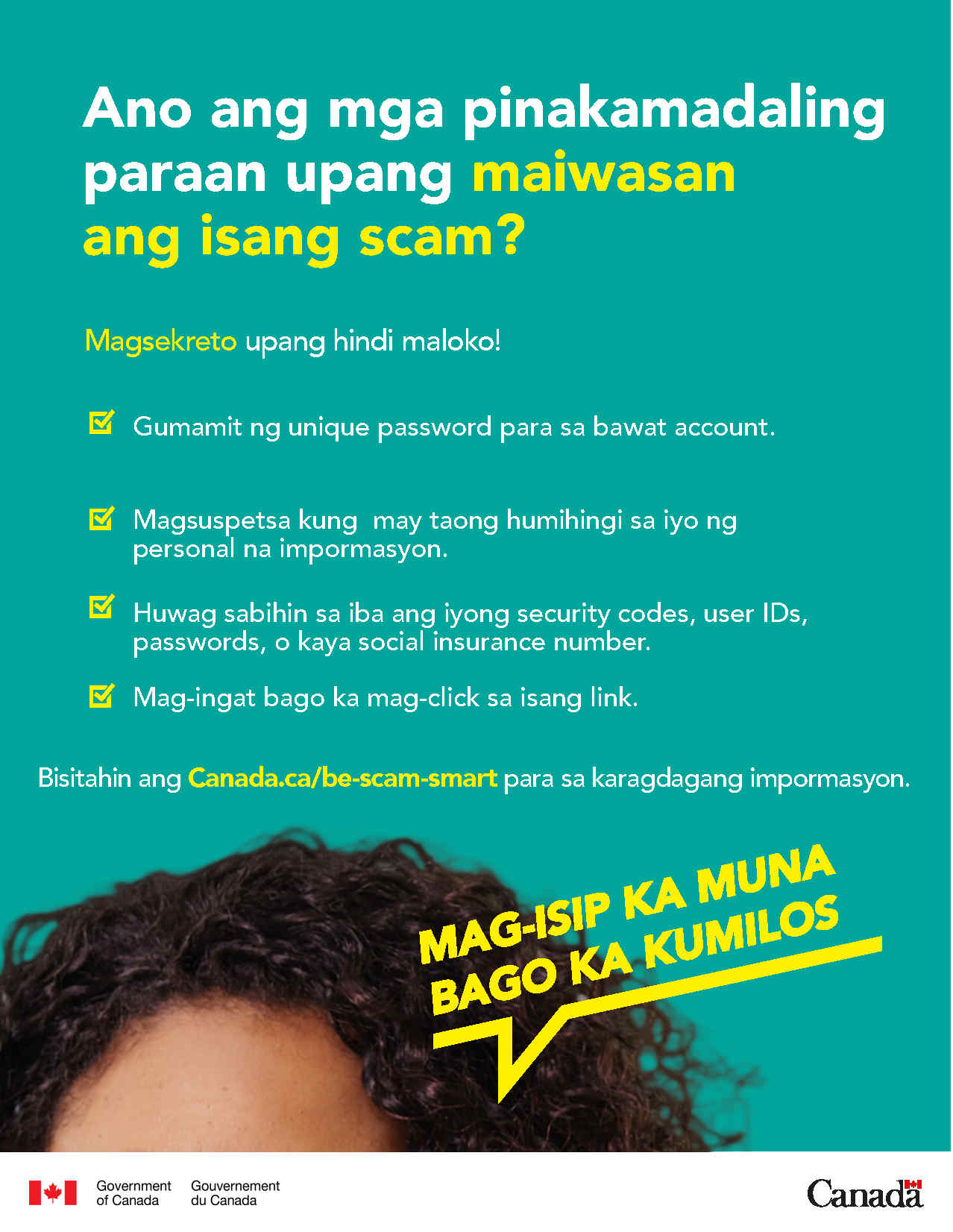Cette affiche en Tagalog, en format PDF et aux fins d’illustration seulement, fournit quelques conseils qui proviennent de la page Web.