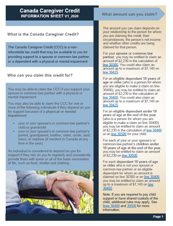 Canada Caregiver Credit information sheet page 1