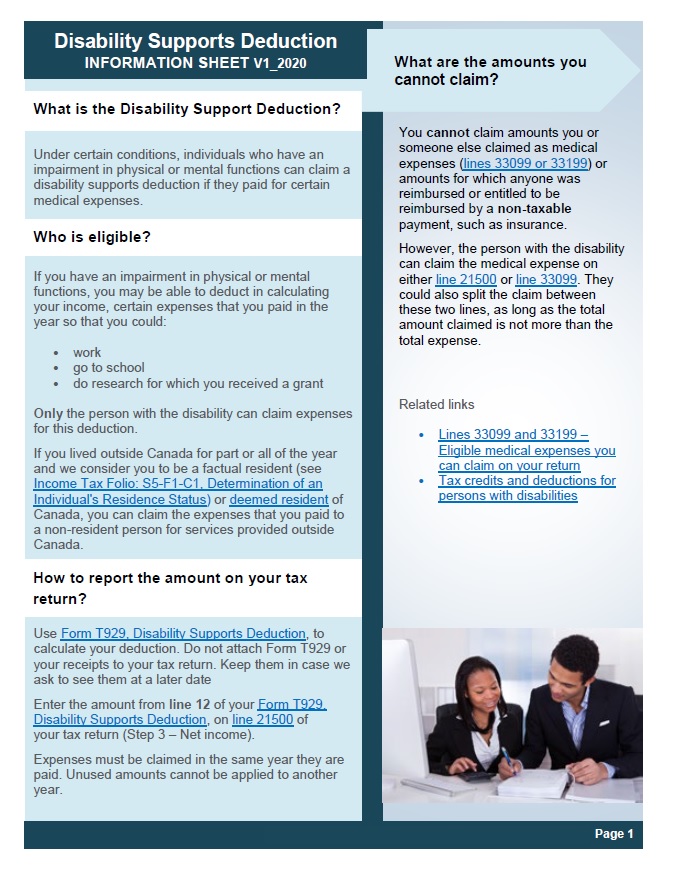 Disability Supports Deduction information sheet page 1