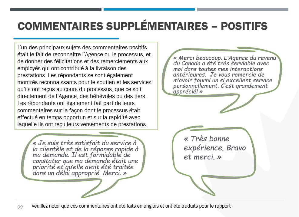 Commentaires supplémentaires – positifs