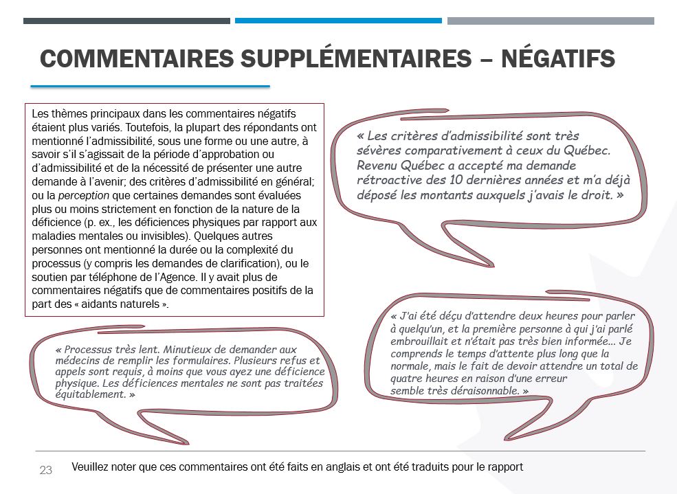 Commentaires supplémentaires – négatifs