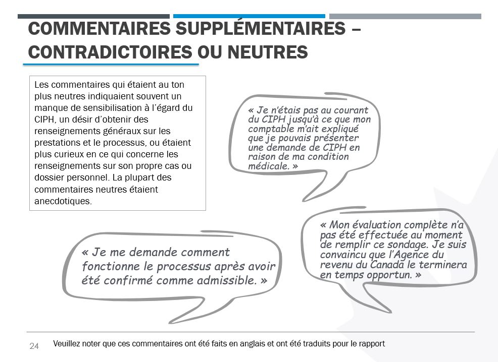 Commentaires supplémentaires – contradictoires ou neutres