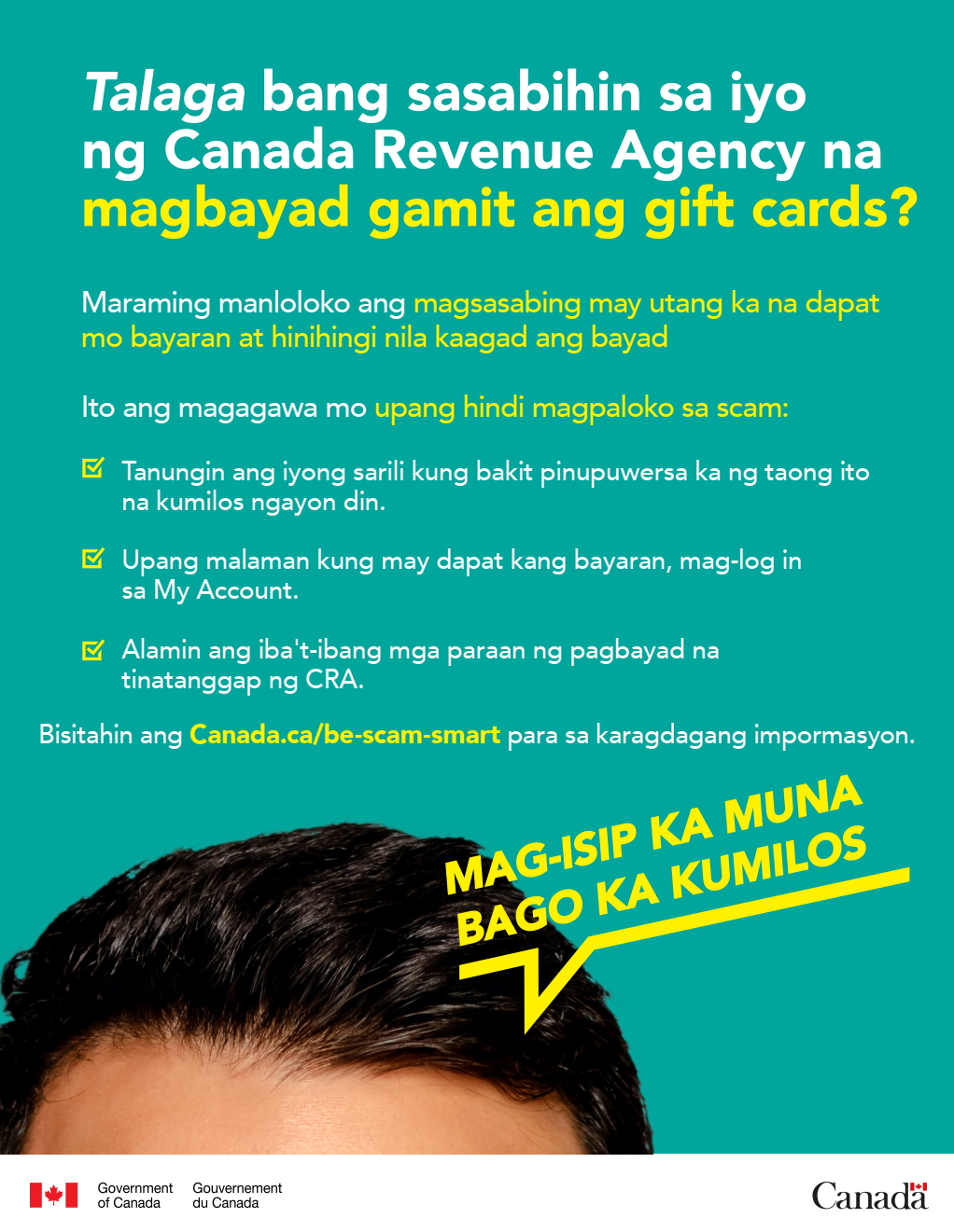Cette affiche en Tagalog, en format PDF et aux fins d’illustration seulement, fournit quelques conseils qui proviennent de la page Web.  