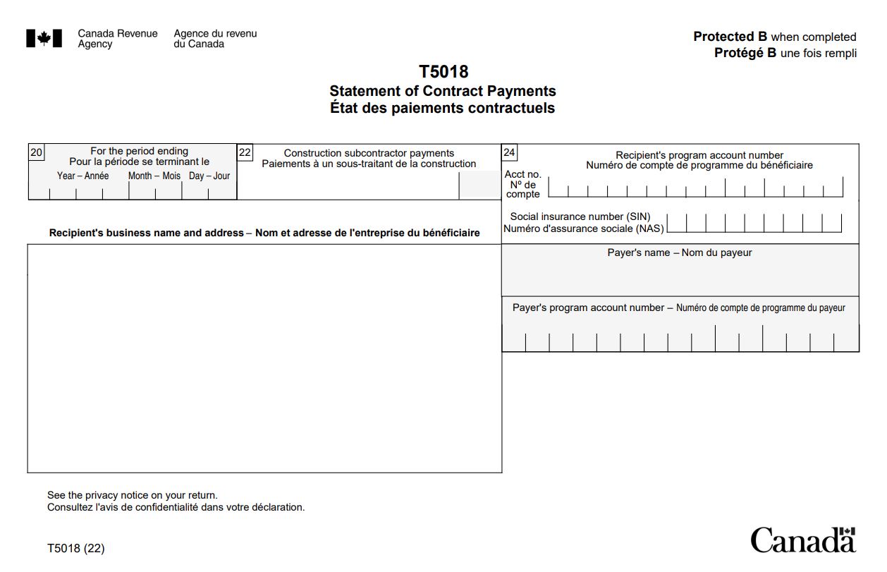 T5018 slip - Statement of contract payments - Canada.ca