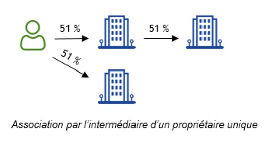L'objectif de l'illustration est d'illustrer les associations entre sociétés en raison de la propriété d'une seule personne. Une personne contrôle deux sociétés avec 51 % des parts de chaque société. 