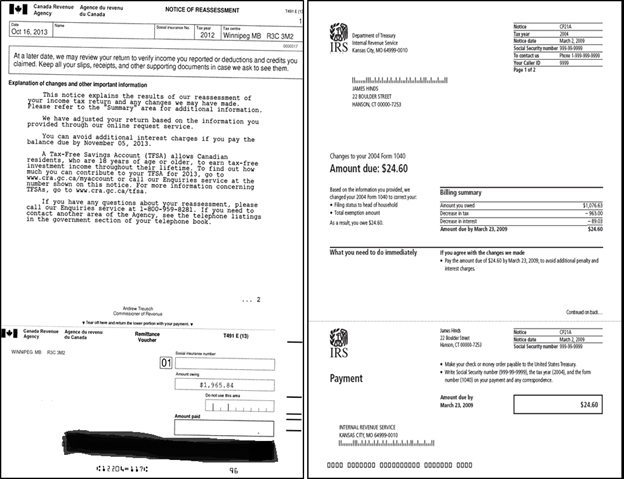 Figure 13 provides a visual side by side comparison between the CRA notice of reassessment and the new revised IRS notice of reassessment.