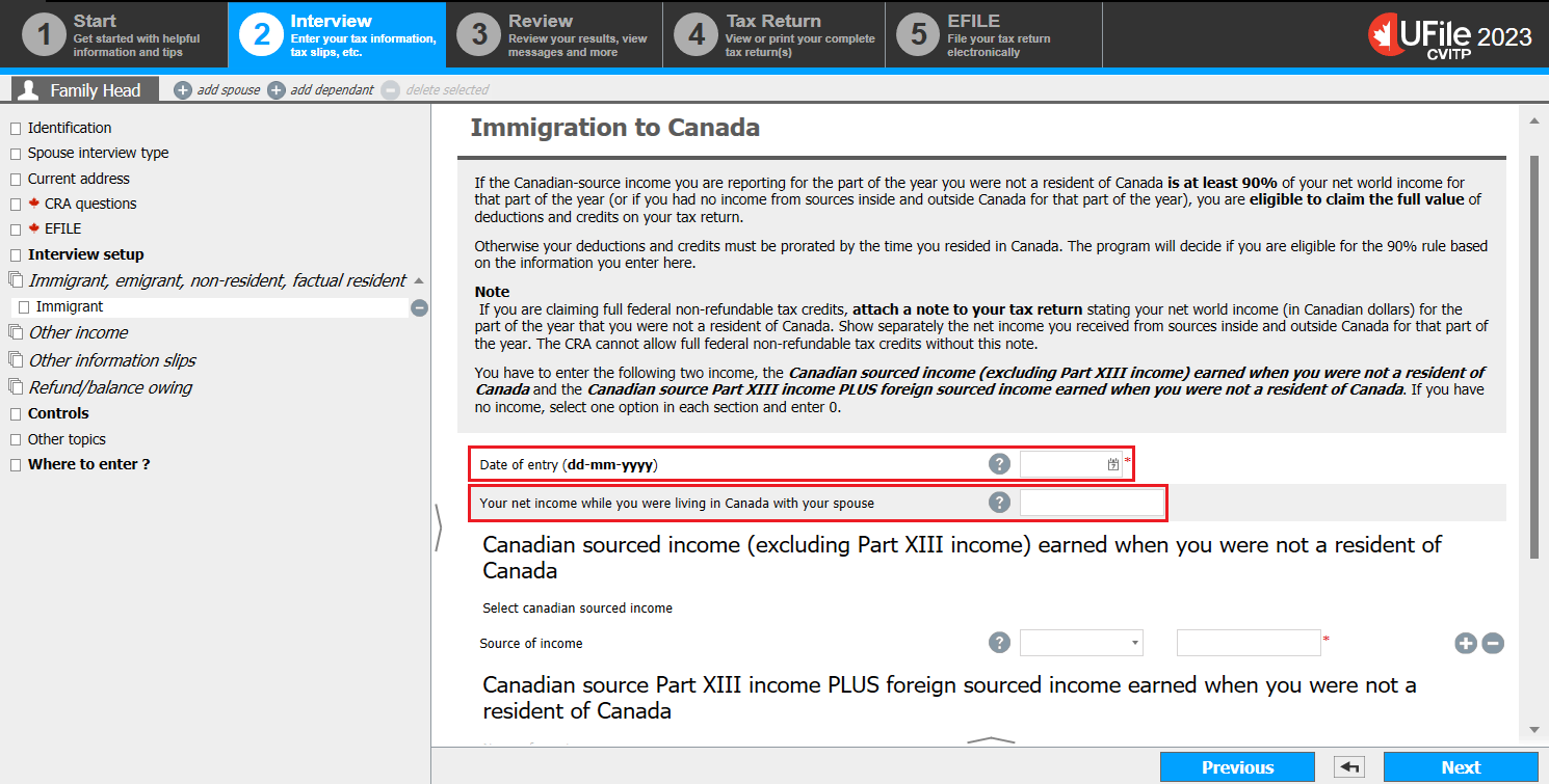 Immigration to Canada screen 2