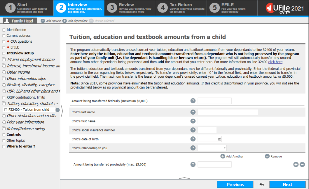 Tuition, education and textbook amounts from a child