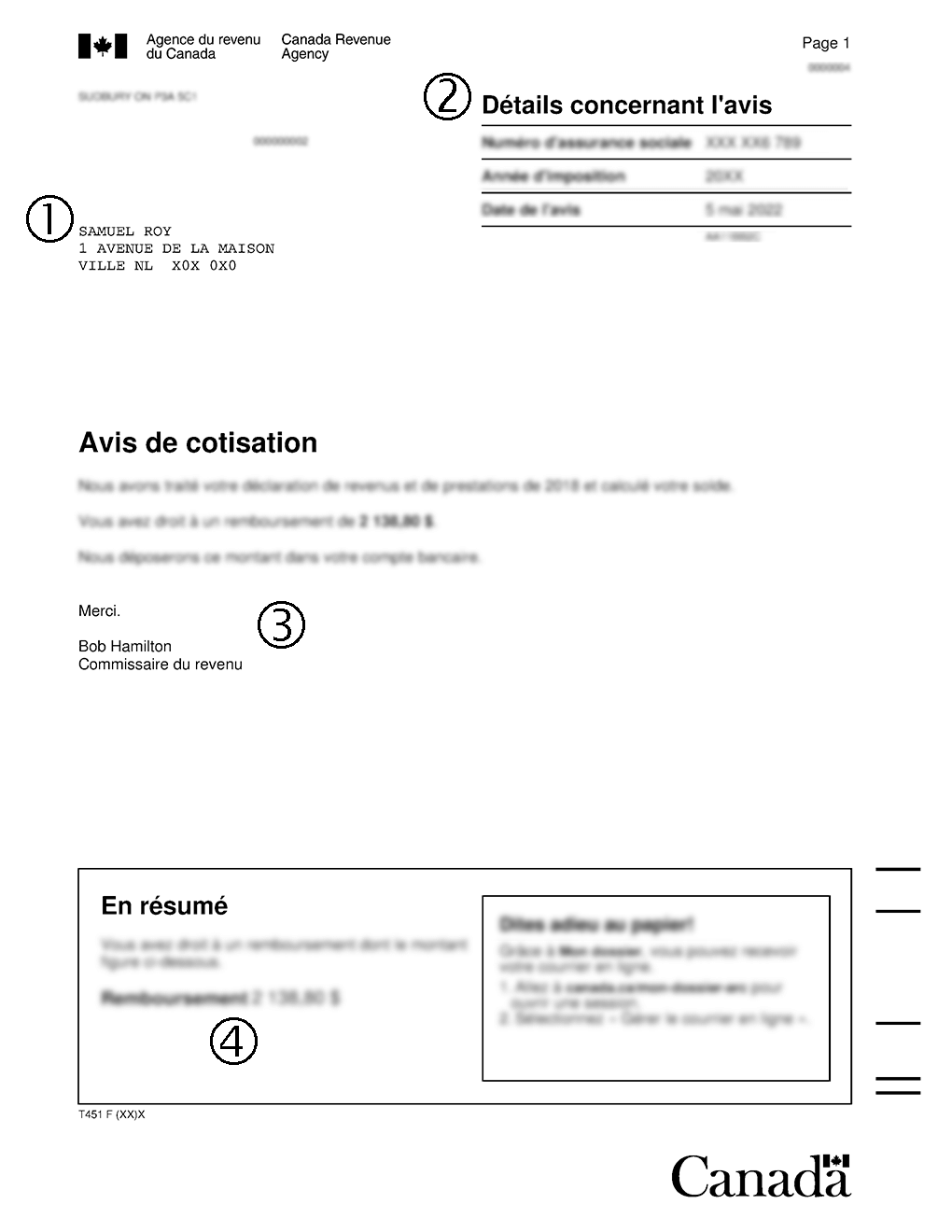 La première page de l’avis de cotisation.