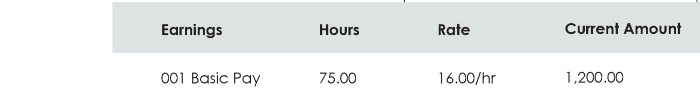 Snippet of pay stub: Gross pay